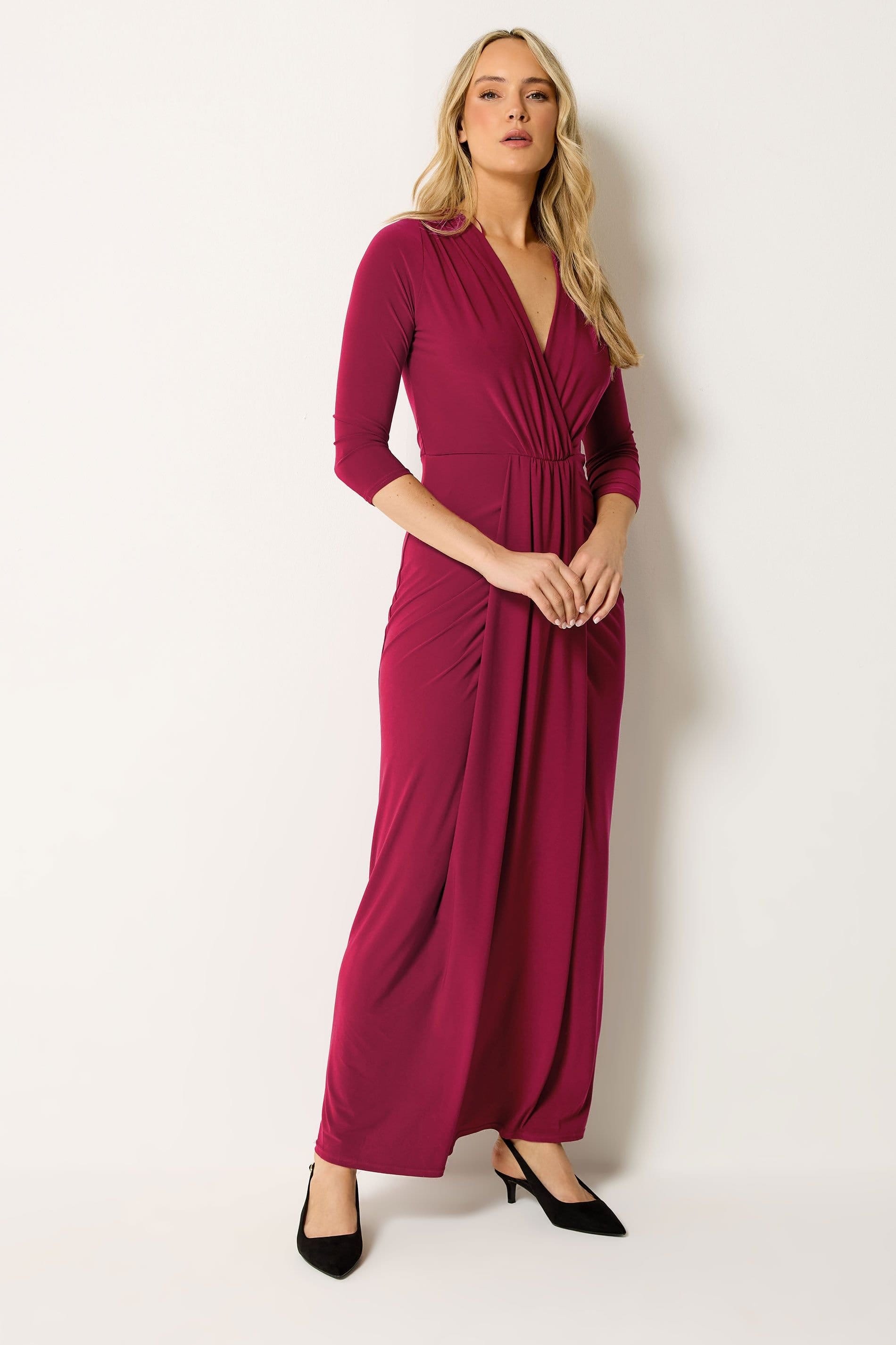Long Tall Sally Long Tall Sally Women's Tall Drape Wrap Maxi Dress in Wine - 4