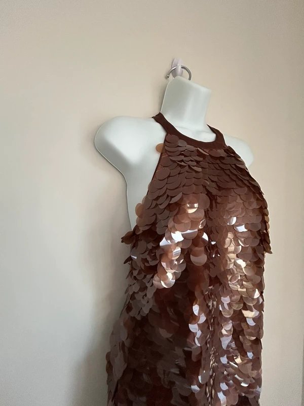 River Island * NEW * (no tags) River Island brown sequin party dress UK12 - 1