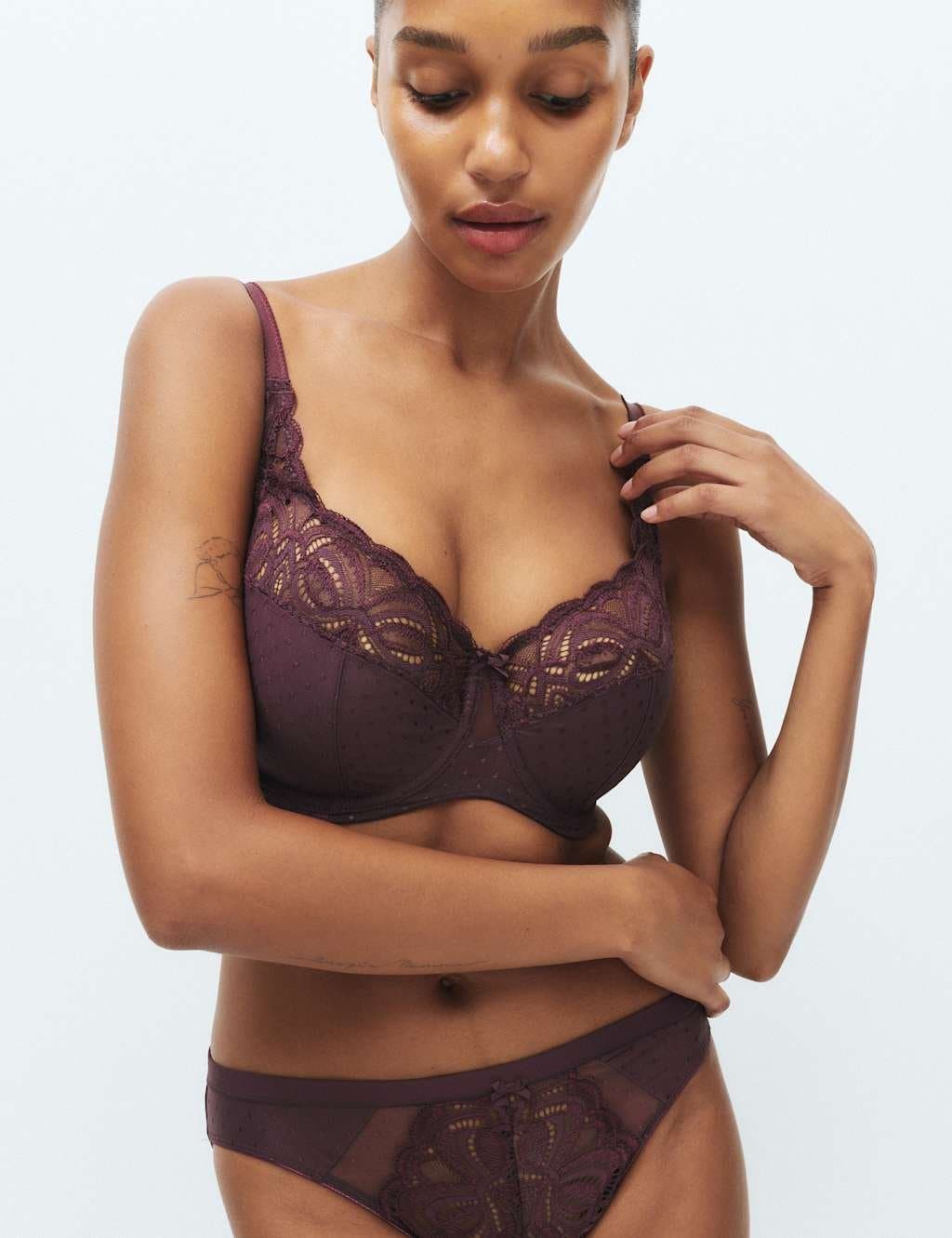 Marks & Spencer M&S Amelia Lace Wired Full Cup Bra F-J Dark Aubergine