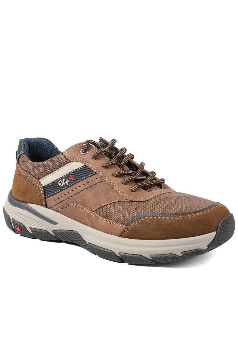 Pavers Pavers Men's Relife Extra Wide Lace Up Rugged Trainers in Brown - 1