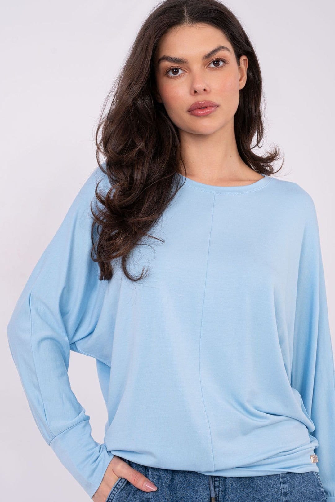Love Lace Blue Micro Modal Blouse with Patch
