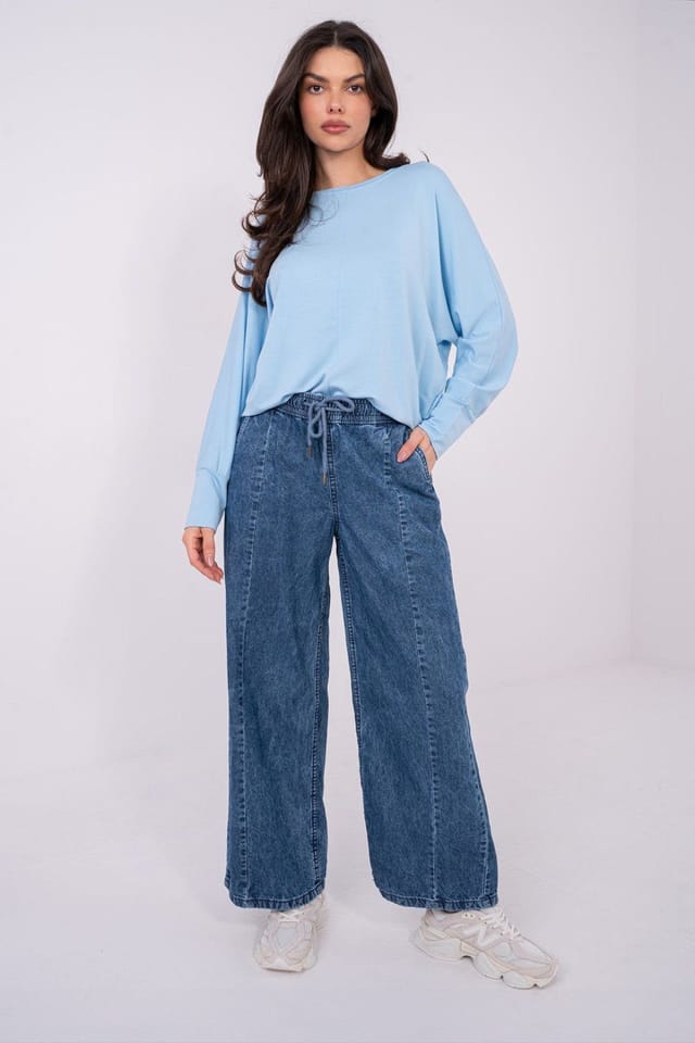 Love Lace Love Lace Women's Everyday Soft Micro Modal Blouse with Patch in Blue - 2