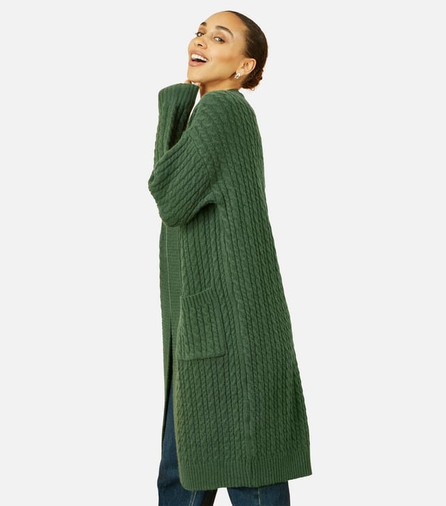 Yumi Women's Green Cable Knit Longline Cardigan Yumi New Look - 3