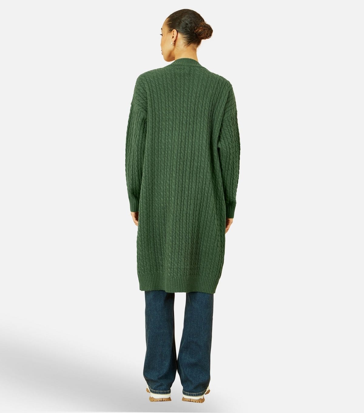 Yumi Women's Green Cable Knit Longline Cardigan Yumi New Look - 4