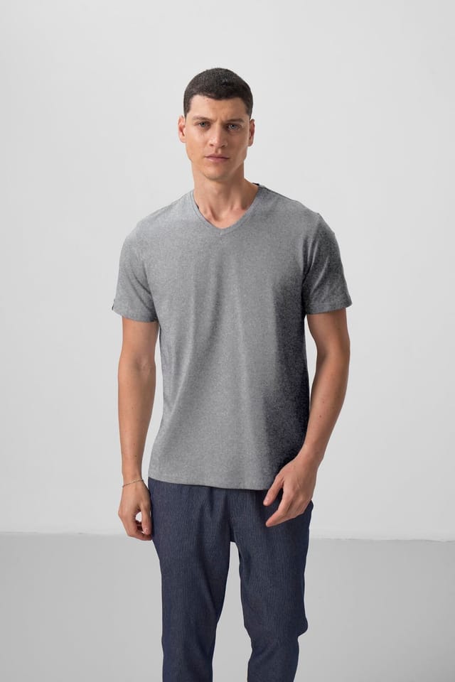 Tommy Life Tommy Life Men's V-Neck Short Sleeve T-Shirt in Grey - 2