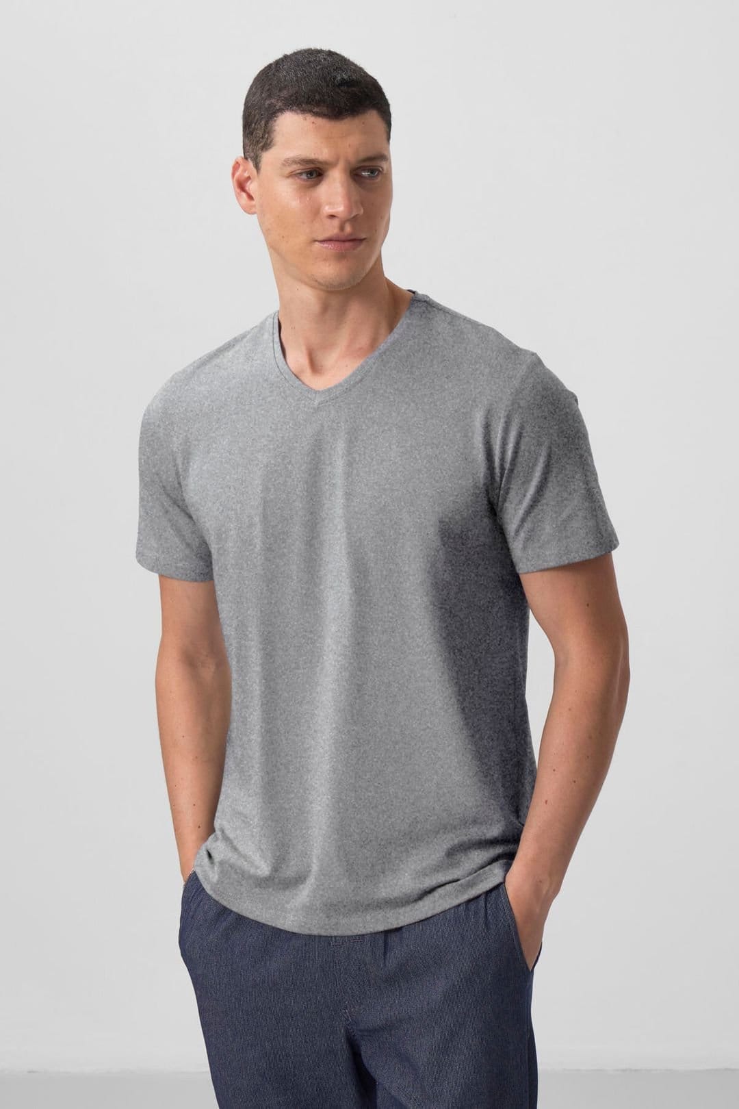 Tommy Life Tommy Life Men's V-Neck Short Sleeve T-Shirt in Grey - 4