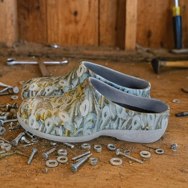 Gifts Direct 2 U Gifts Direct 2 U Men's Classic Garden Clogs Nuts & Bolts in Grey - 2