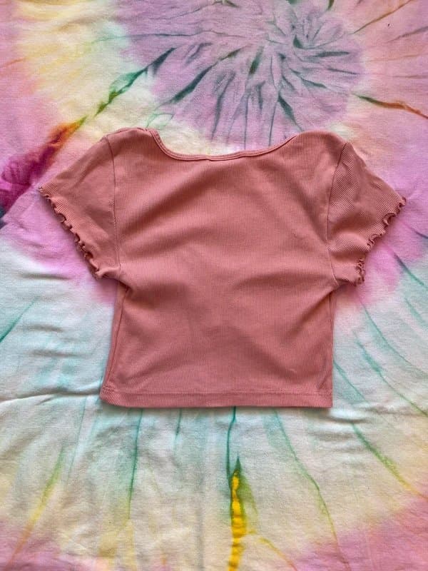 Topshop Topshop Pink Short Sleeve Ruched Crop Top | Size 4