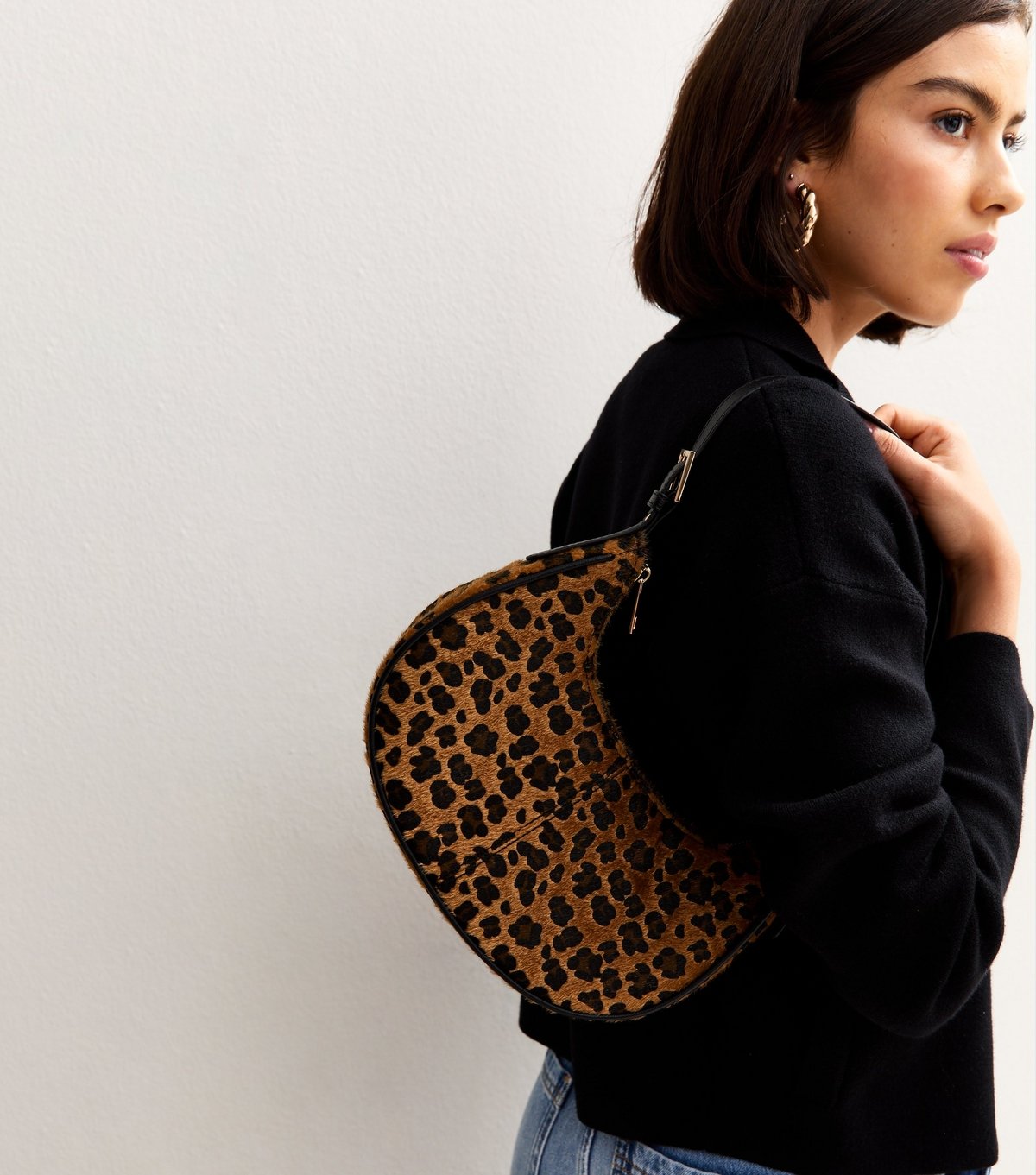 New Look Brown Leopard Print Textured Shoulder Bag Vegan New Look - 2