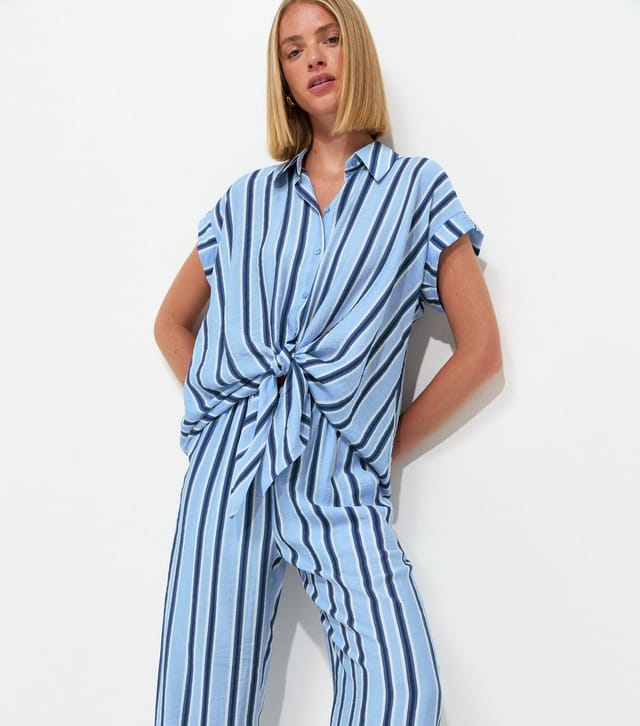 New Look Women's Blue Striped Tapered Trousers New Look - 3
