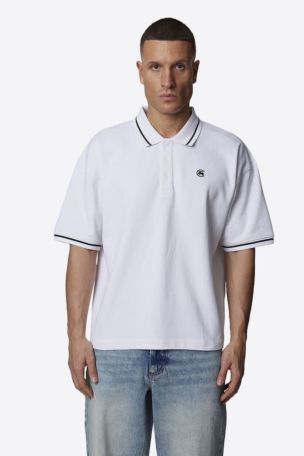 GOOD FOR NOTHING Good For Nothing Men's Monogram Short Sleeve Polo in White