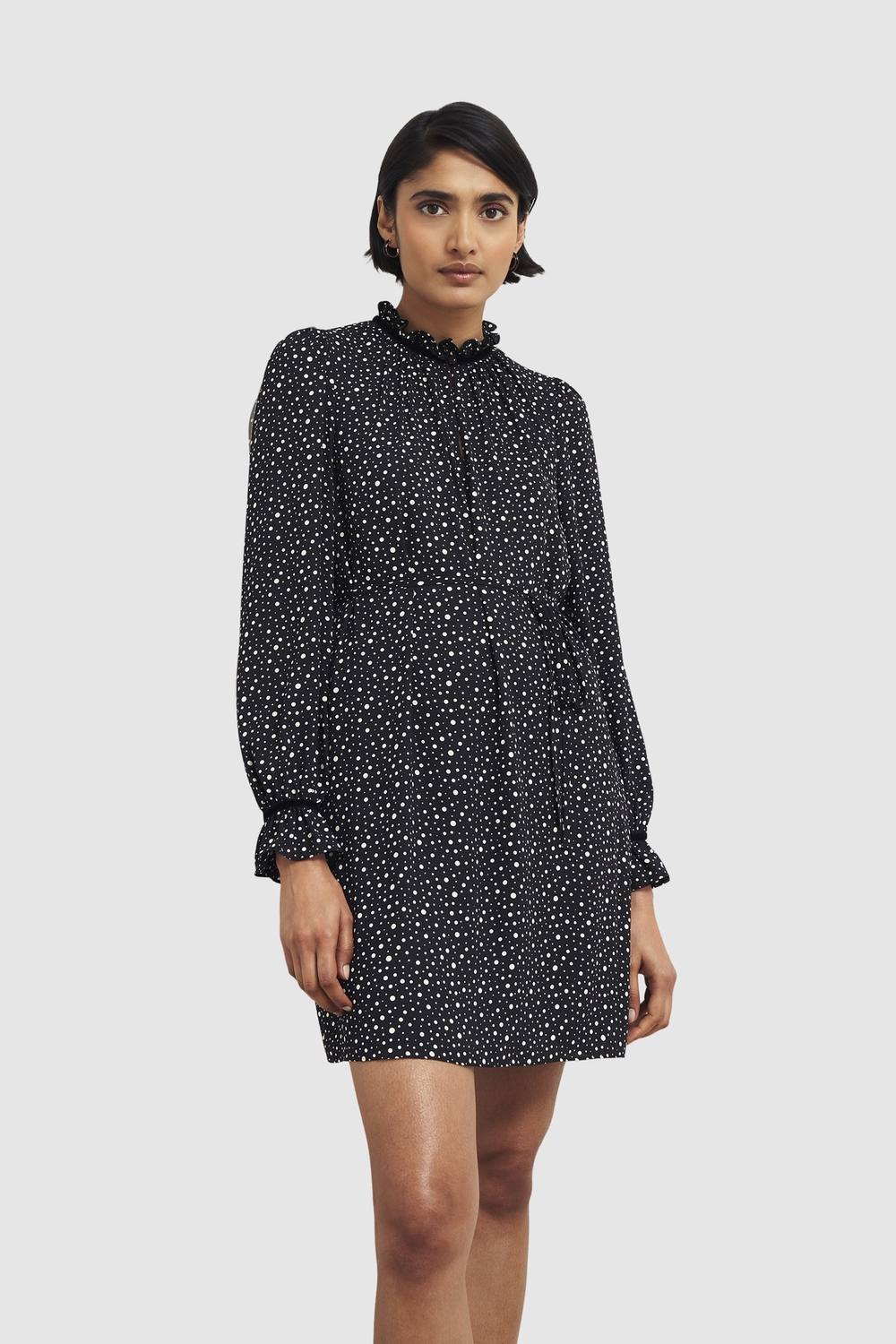 Hobbs London Hobbs London Women's Otilla Ruffled High-Neck Mini Dress in Black - 1