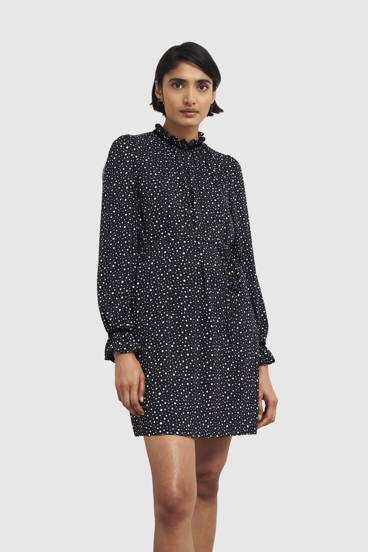 Hobbs London Hobbs London Women's Otilla Ruffled High-Neck Mini Dress in Black