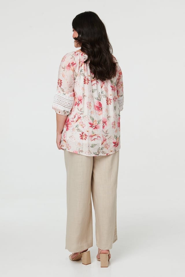 Izabel London Izabel London Women's Curve Floral Lace Bardot Neck Blouse in Pink - 3