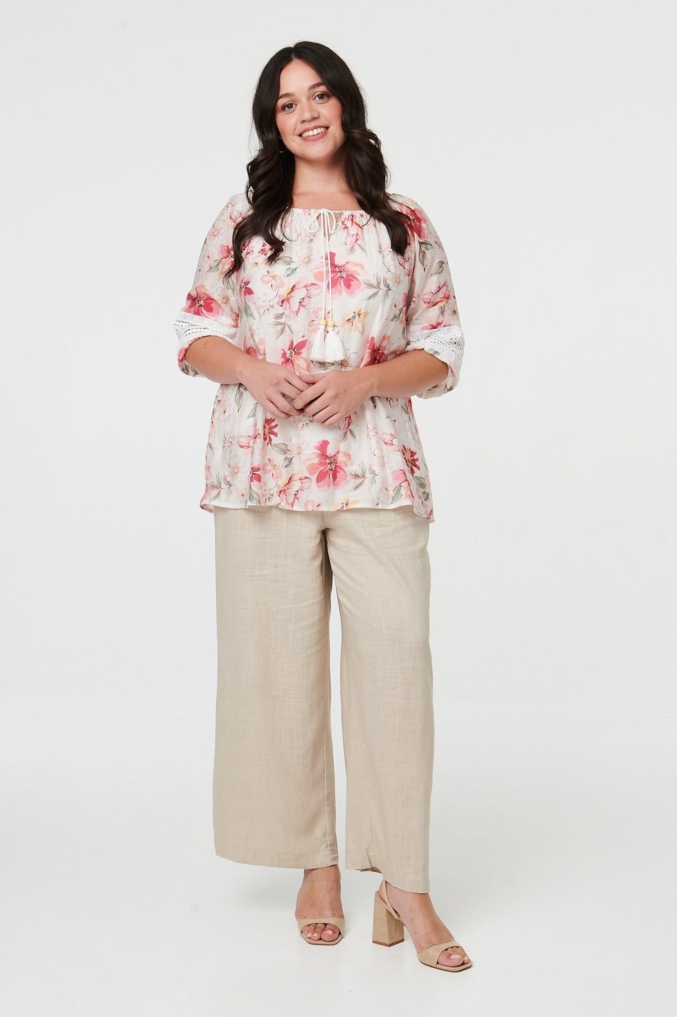 Izabel London Izabel London Women's Curve Floral Lace Bardot Neck Blouse in Pink - 4