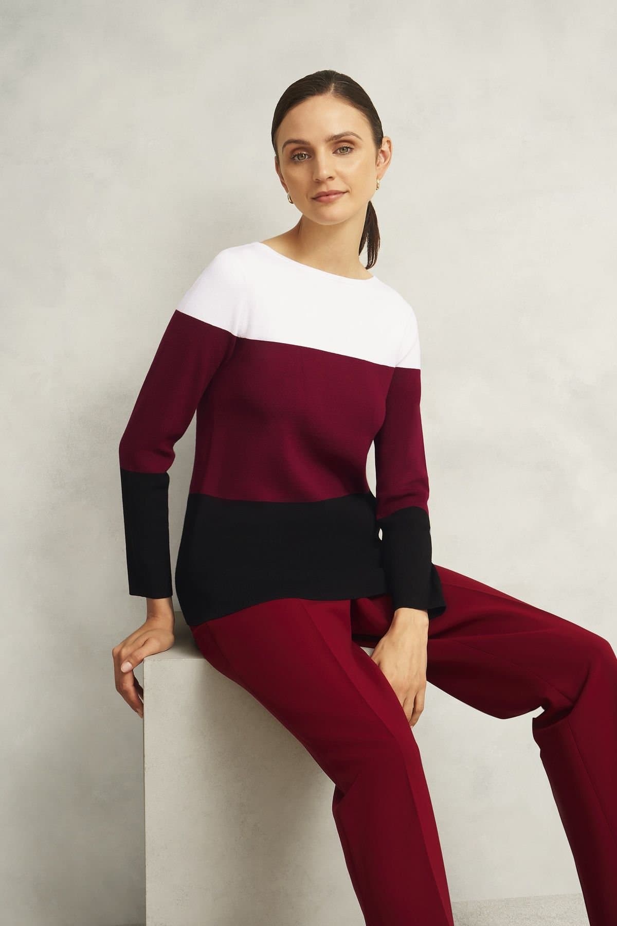Hobbs London Hobbs London Burgundy & White Jumper