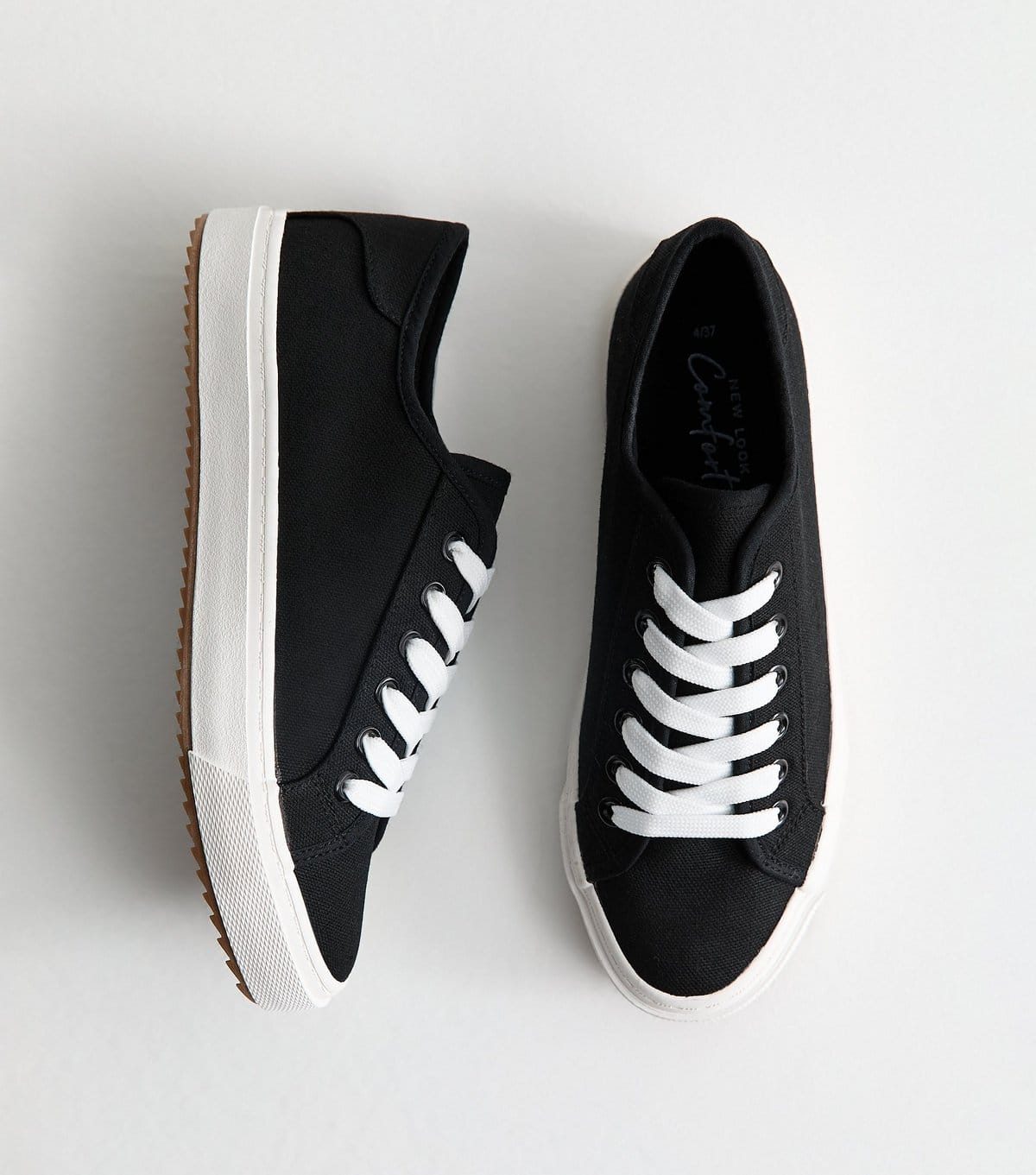 New Look Women's Black Canvas Lace Up Trainers Vegan New Look - 1