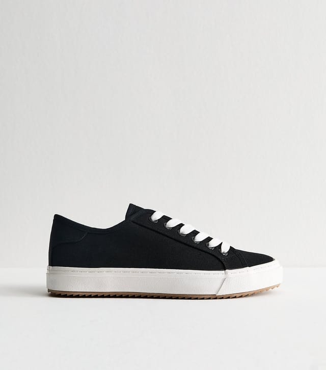 New Look Women's Black Canvas Lace Up Trainers Vegan New Look - 3