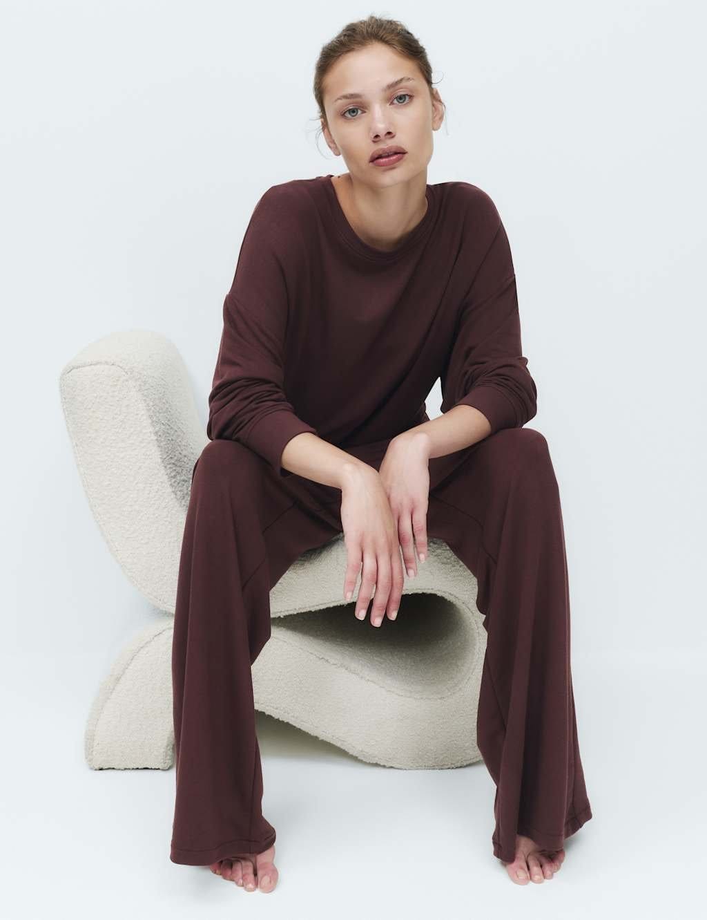 Marks & Spencer M&S Flexifit™ Wide Leg Lounge Pyjama Set Mahogany - 1