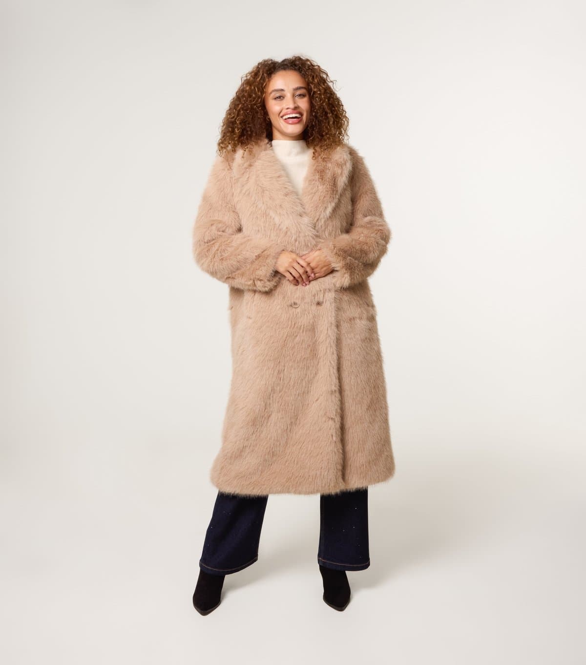 Blue Vanilla Women's Brown Long Fluffy Coat Blue Vanilla New Look