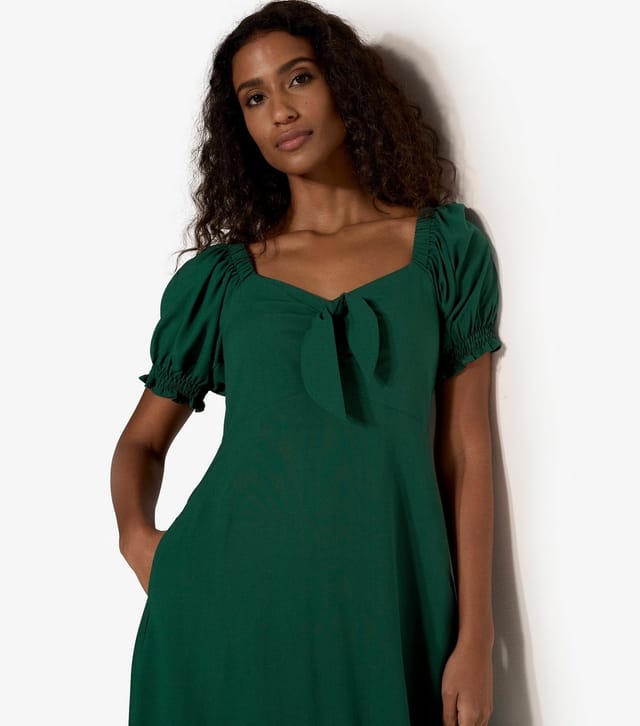 Apricot Women's Dark Green Tie Detail Midaxi Dress Apricot New Look - 2