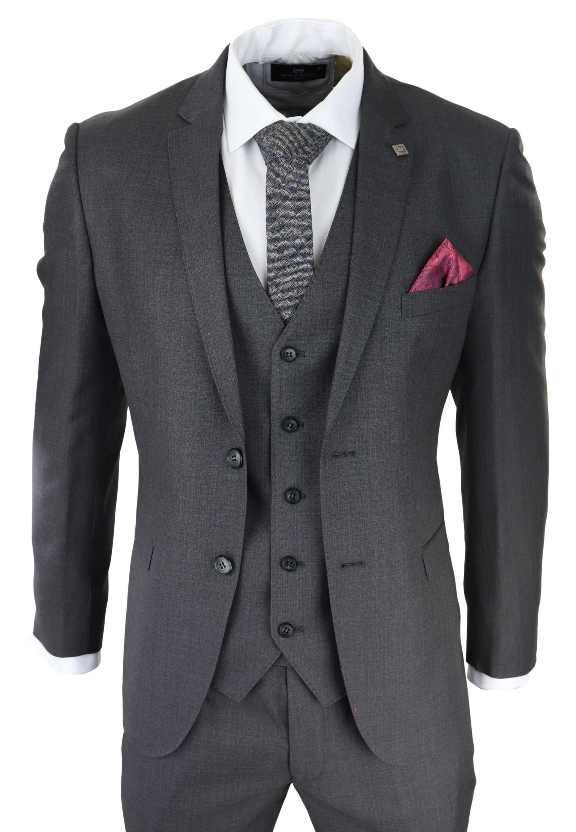 Paul Andrew Paul Andrew Men's Charles 3 Piece Plain Suit in Charcoal