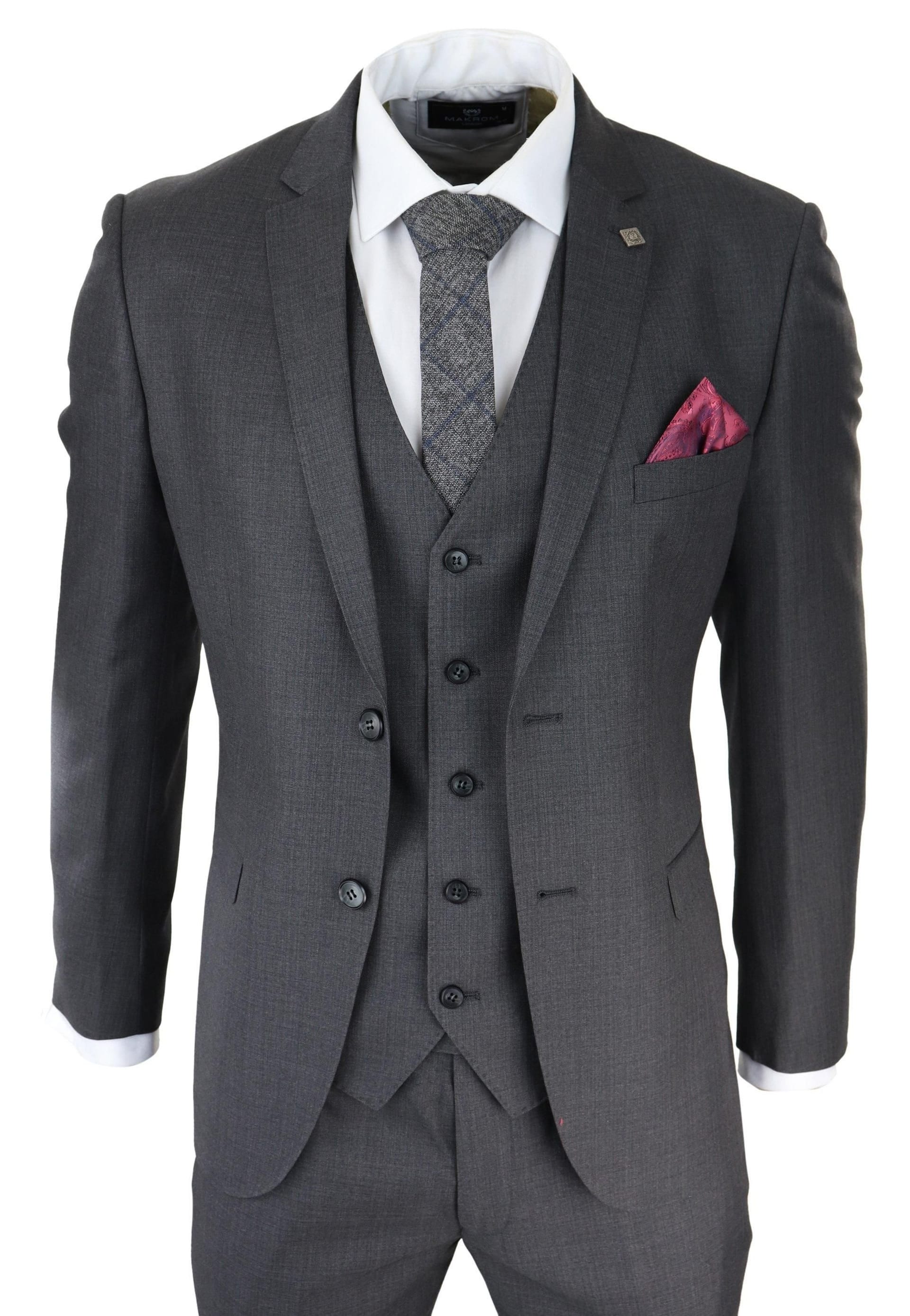 Paul Andrew Men's Charcoal 3 Piece Plain Suit