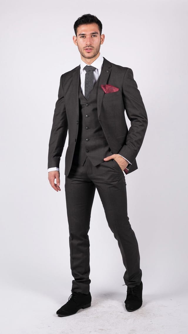 Paul Andrew Paul Andrew Men's Charles 3 Piece Plain Suit in Charcoal - 2
