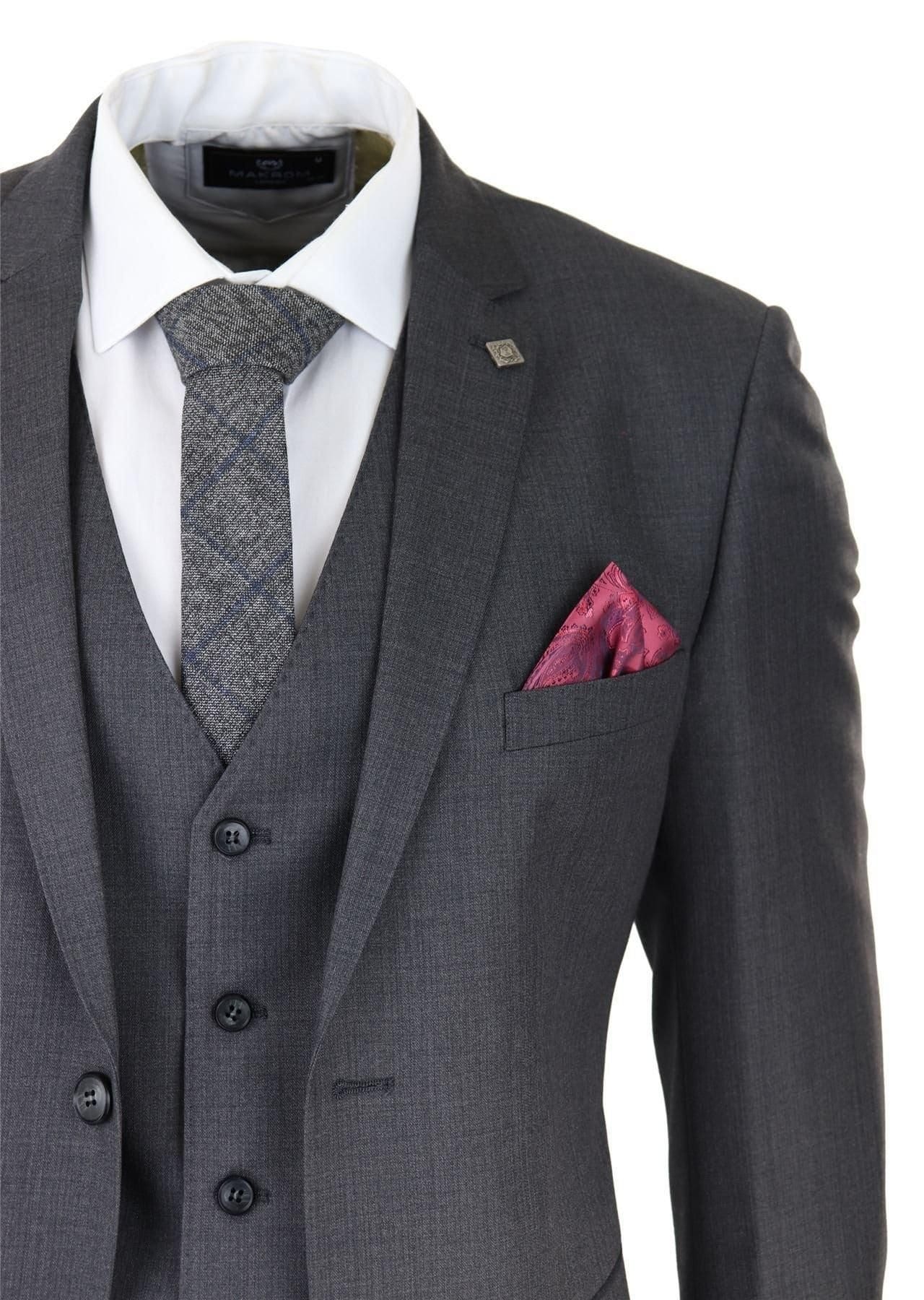Paul Andrew Paul Andrew Men's Charles 3 Piece Plain Suit in Charcoal - 4