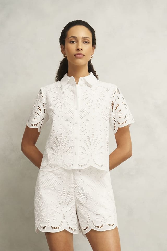 Hobbs London Hobbs London Women's Buscot Cutwork Embroidery Shorts in White - 3