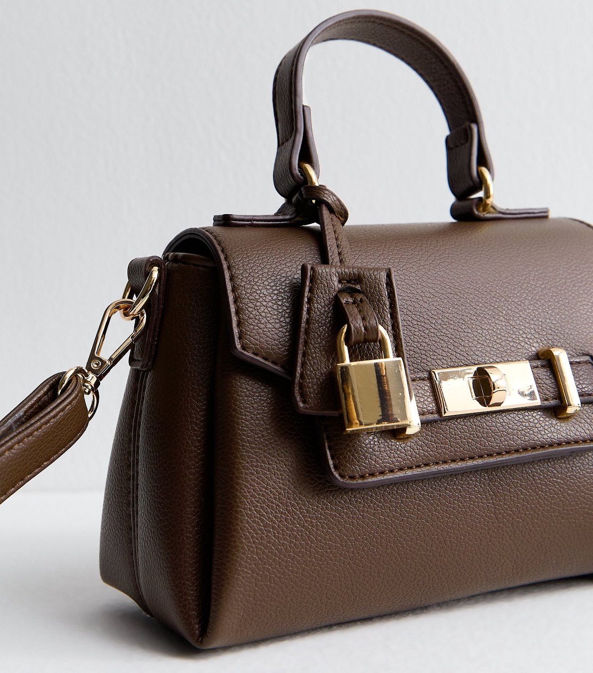 New Look Dark Brown Mini Faux Leather Turn Lock Crossbody Bag Vegan New Look - 3