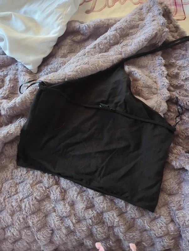 Monki Black halter tie up neck crop top