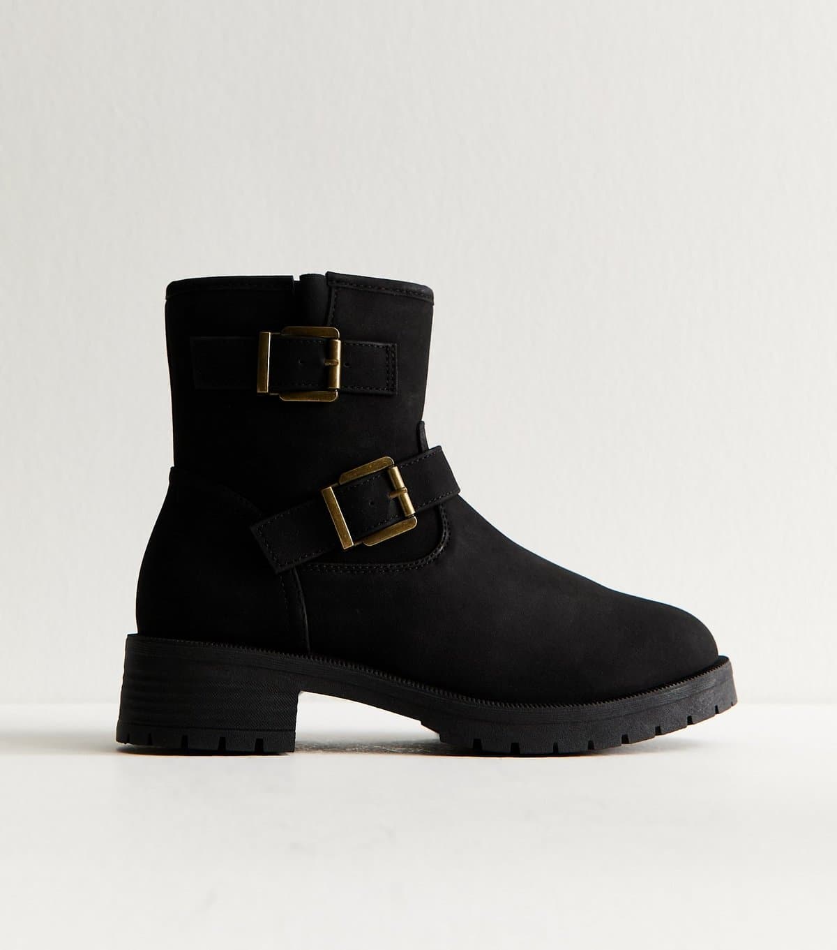 New Look Women's Black Faux Suede Buckle Boots Vegan New Look