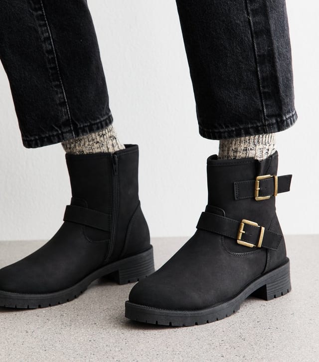 New Look Women's Black Faux Suede Buckle Boots Vegan New Look - 2