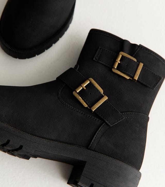 New Look Women's Black Faux Suede Buckle Boots Vegan New Look - 3