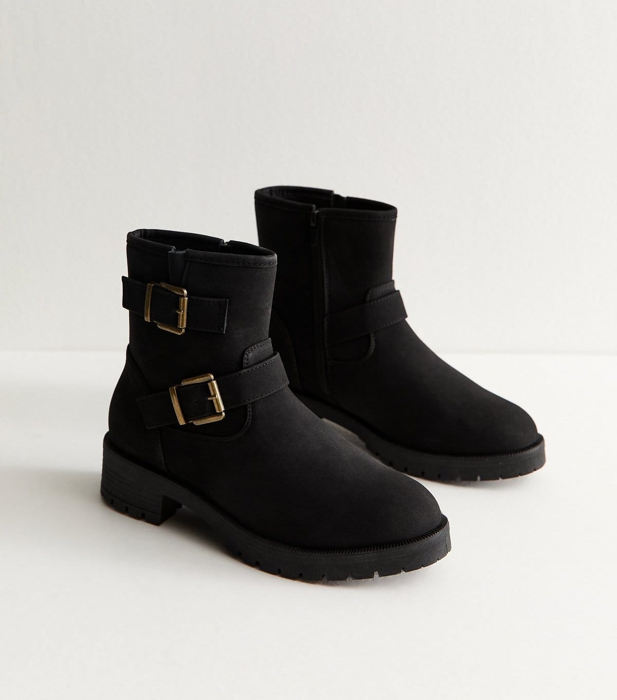 New Look Women's Black Faux Suede Buckle Boots Vegan New Look - 4