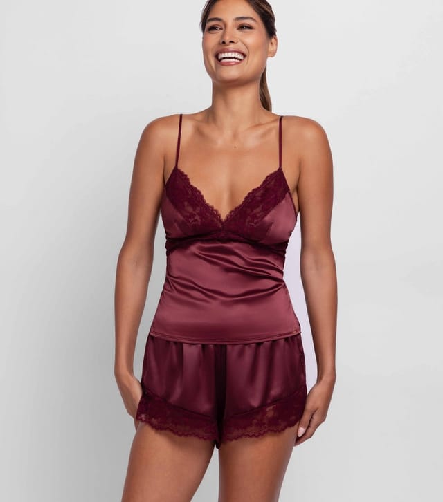 Dorina Women's Bright Red Lace Trim Satin Camisole Dorina New Look - 2