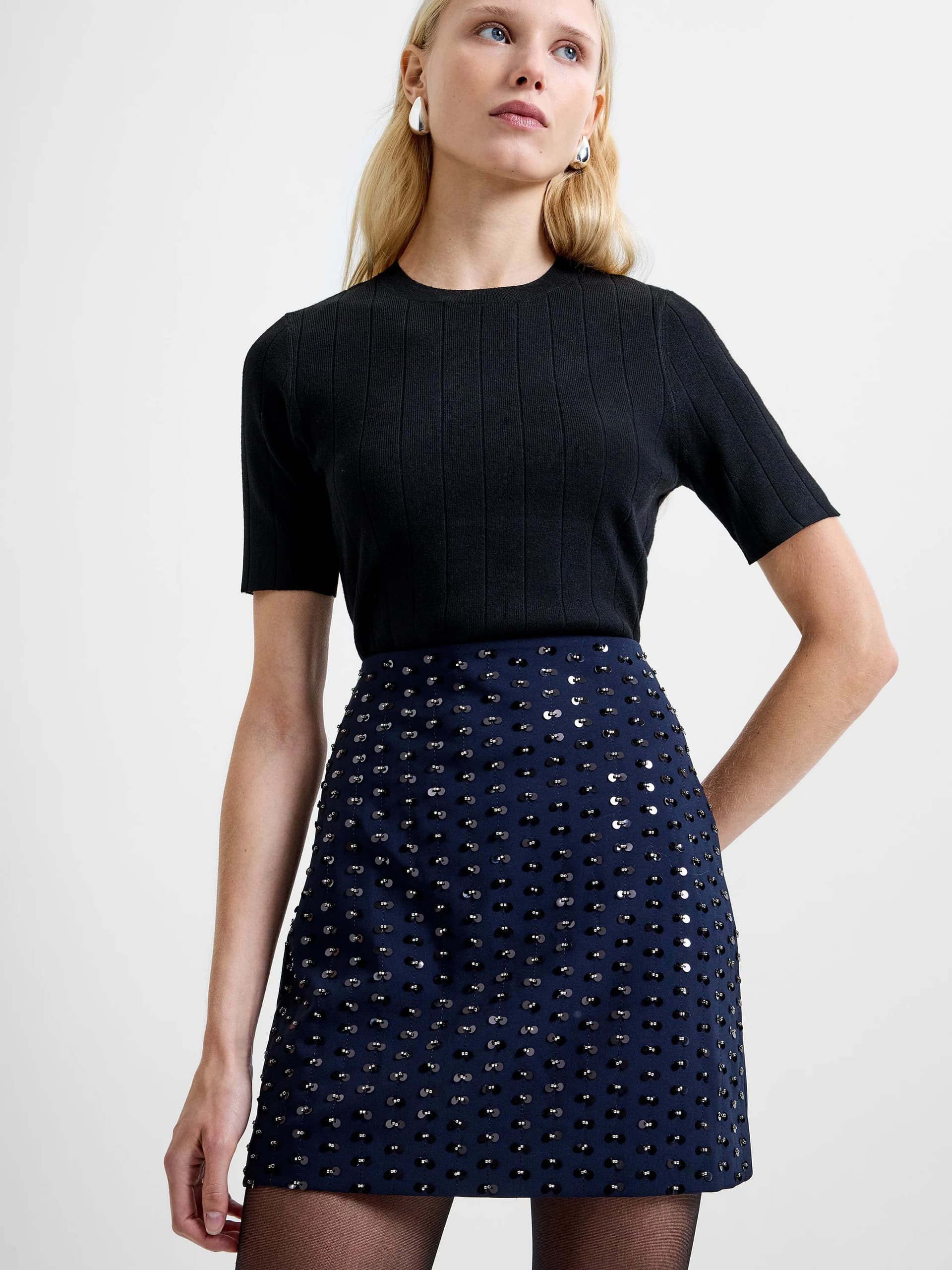 French Connection Sherry Embellished Mini Skirt Navy
