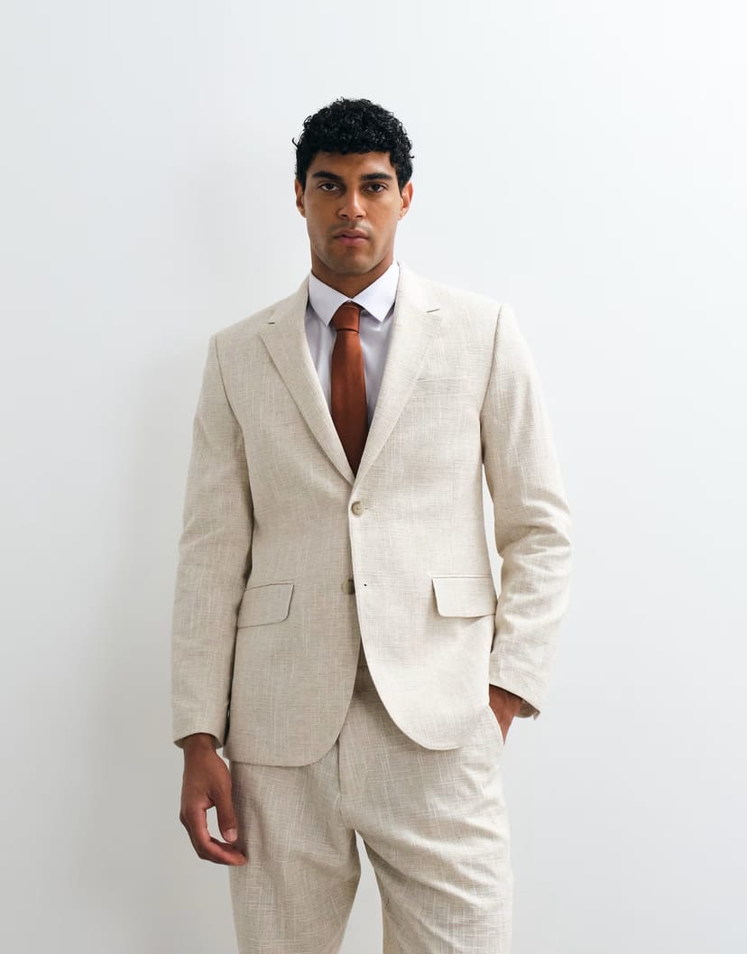 ASOS Abercrombie & Fitch crosshatch single breasted blazer co-ord in cream - 1