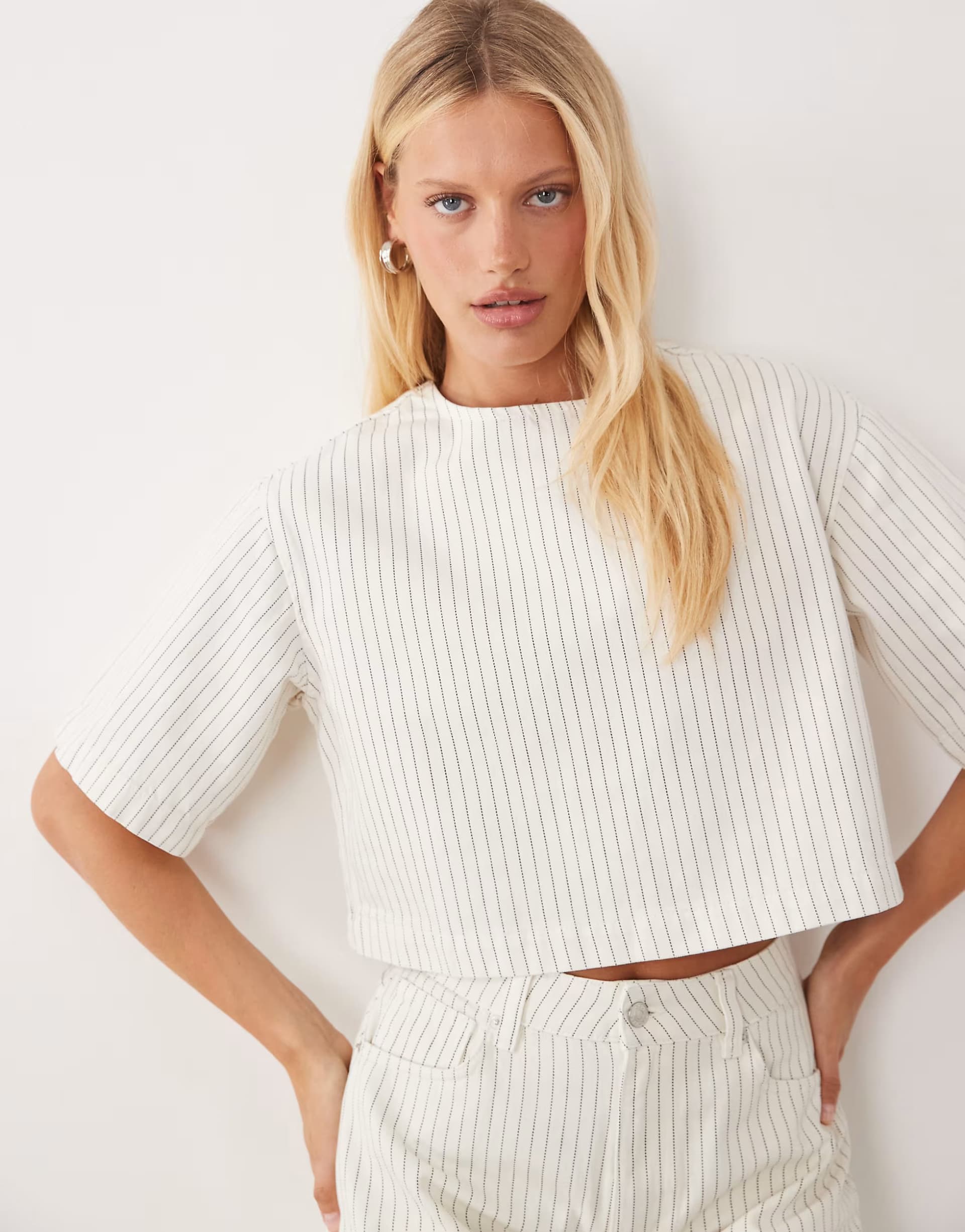 ASOS ASOS DESIGN denim boxy t shirt co-ord in stripe