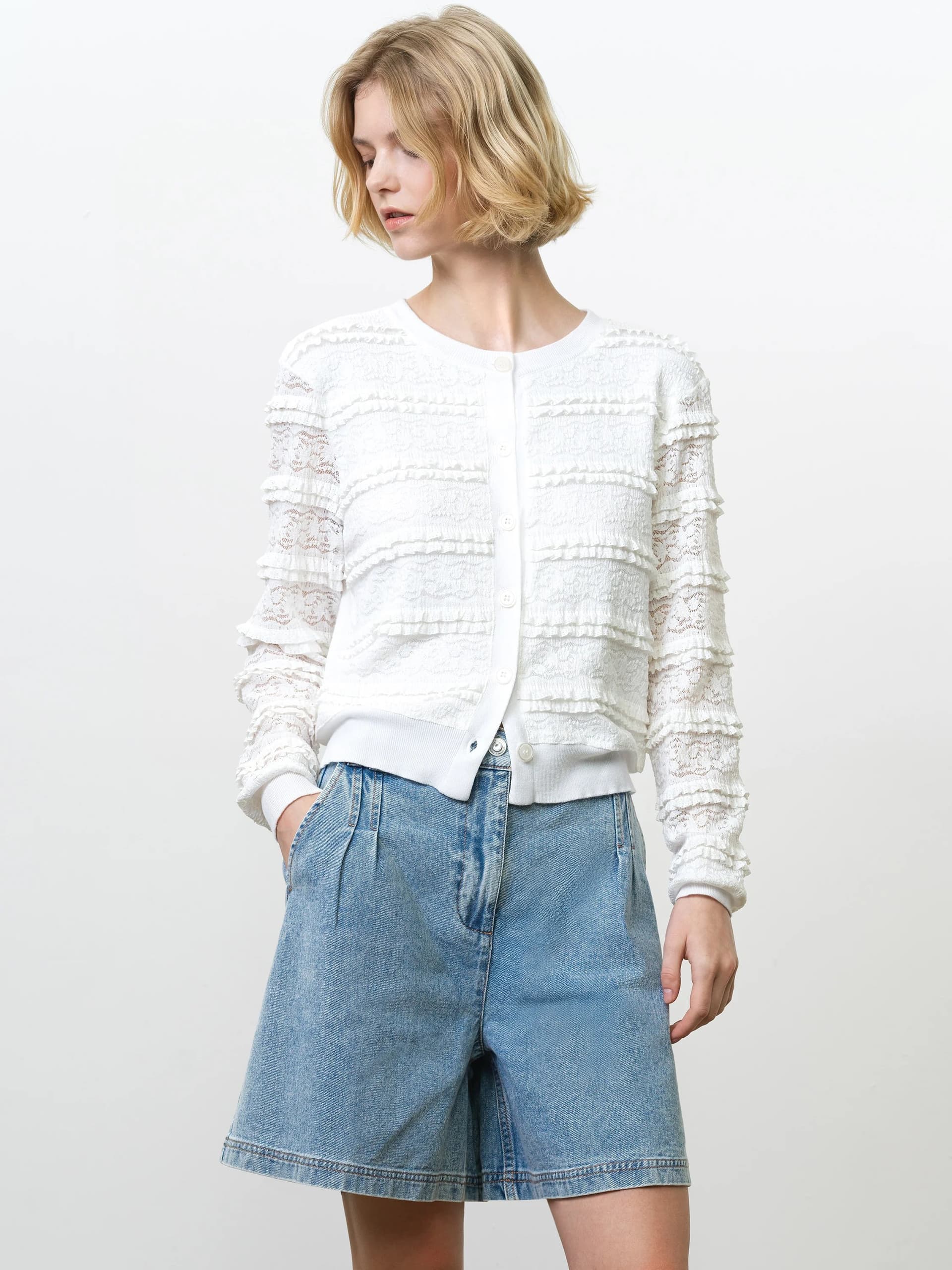 French Connection Krista Lace Mix Cardigan Summer White