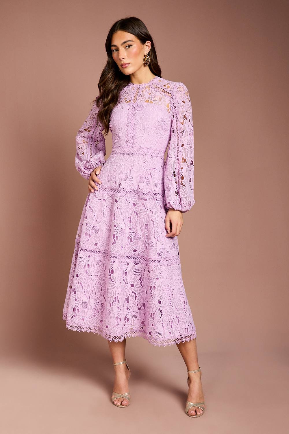 Coast Coast Women's Lace Panelled Long Sleeve Dress in Lilac - 2