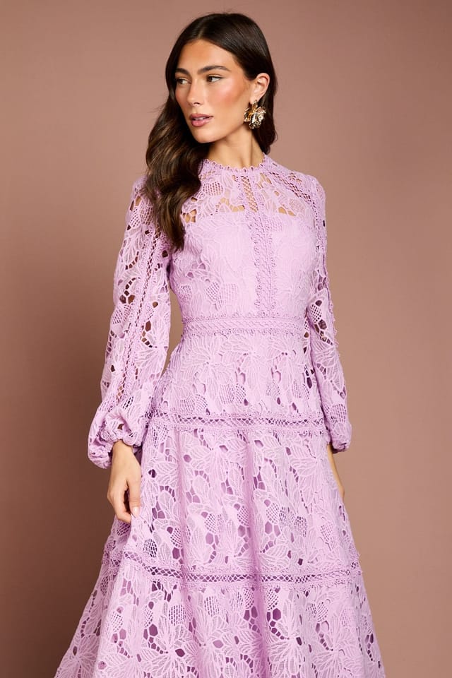 Coast Coast Women's Lace Panelled Long Sleeve Dress in Lilac - 2