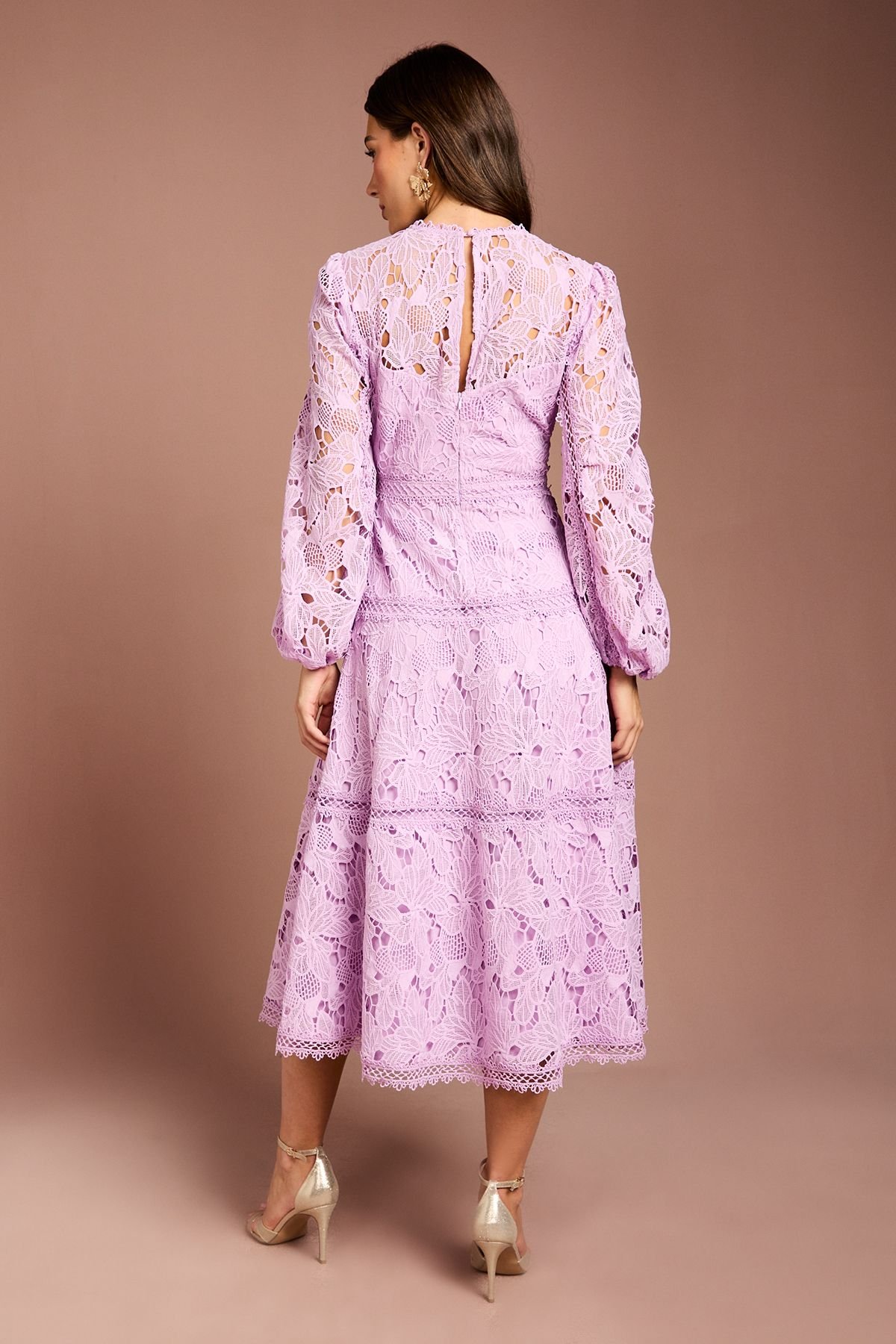Coast Coast Women's Lace Panelled Long Sleeve Dress in Lilac - 3