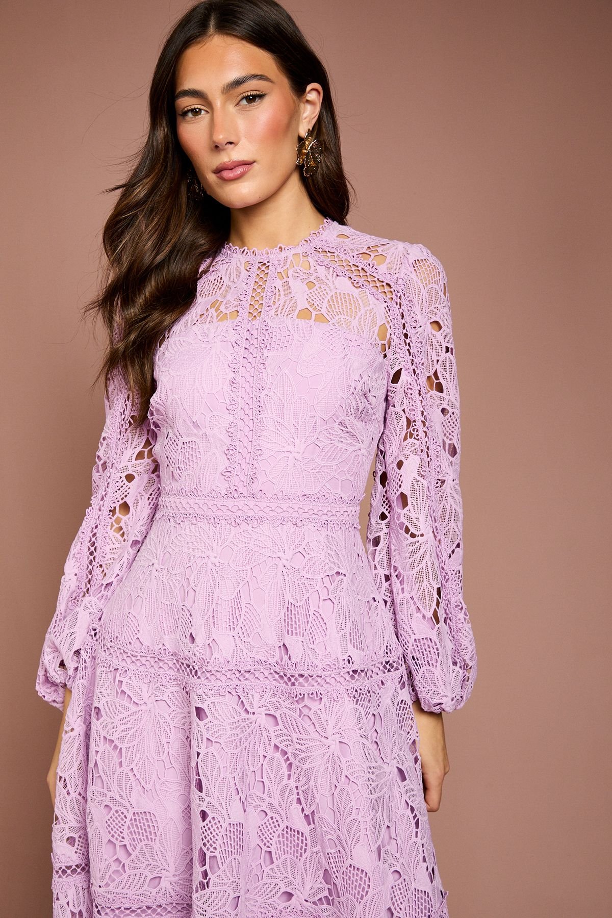 Coast Coast Women's Lace Panelled Long Sleeve Dress in Lilac - 4