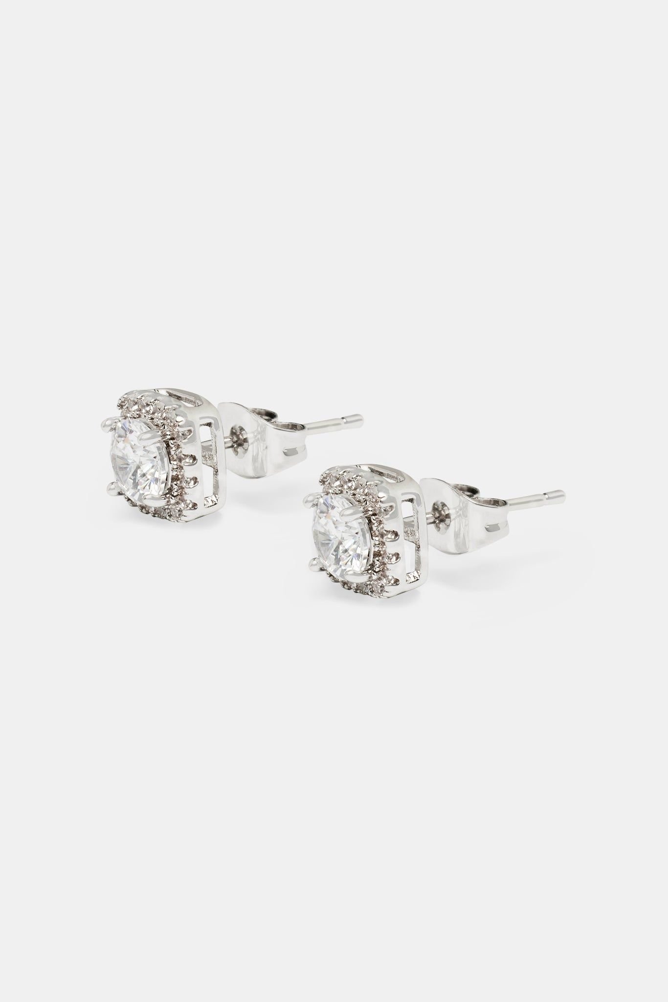 Cernucci Cernucci Men's 7mm Iced Cluster Stud Earrings in Metallic Silver - 1