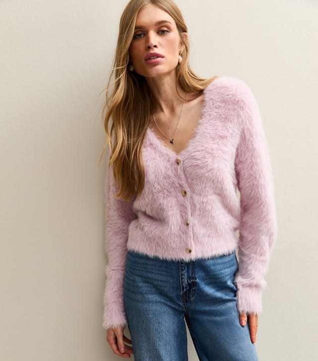New Look Women's Light Pink Super Fluffy Button Up Cardigan New Look - 2