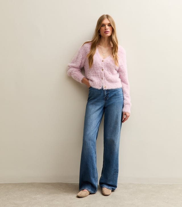 New Look Women's Light Pink Super Fluffy Button Up Cardigan New Look - 3