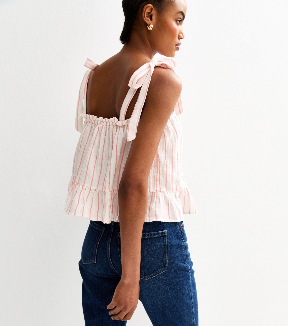 New Look Women's Tall Pink Striped Cotton Tie Shoulder Cami Top New Look - 4