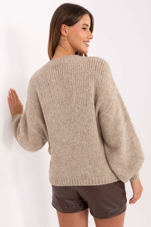 Love Lace Love Lace Women's Moda Casual Puffy Sleeve Sweater in Beige - 3